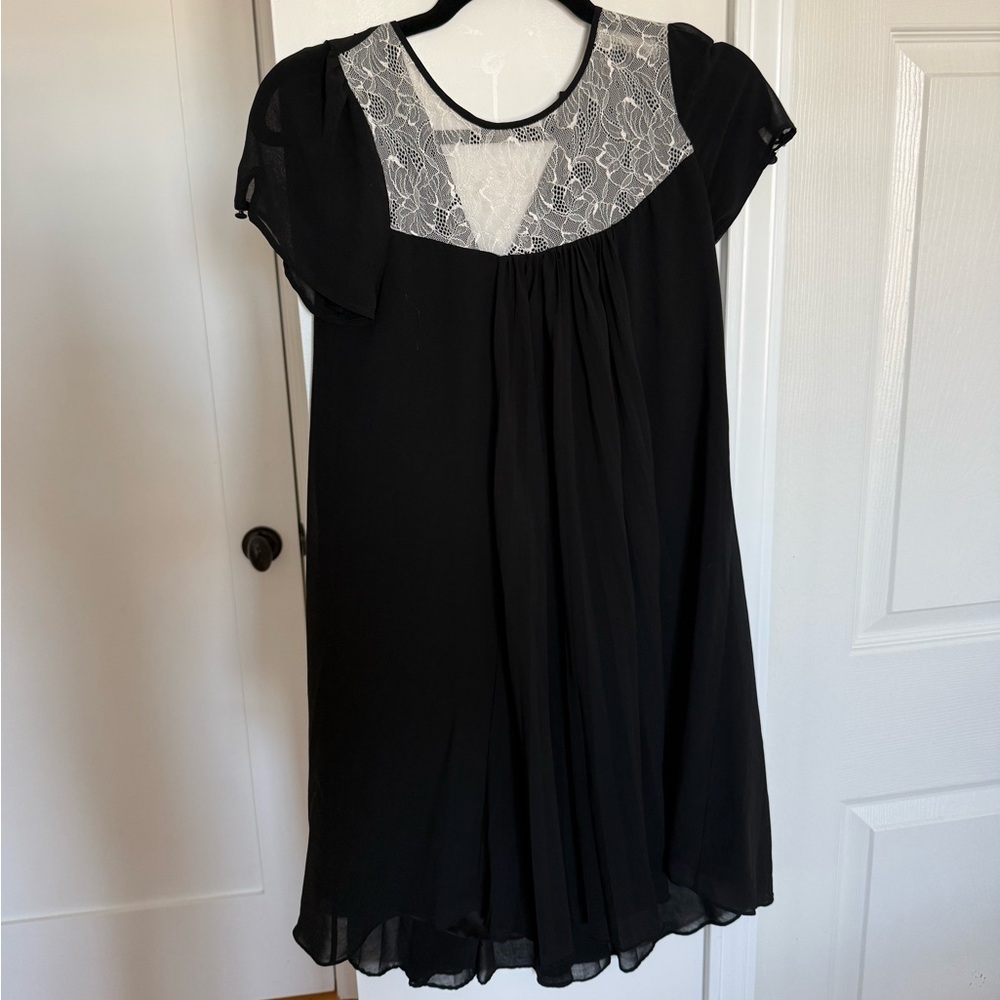 Warehouse Black Dress with White Lace Detail